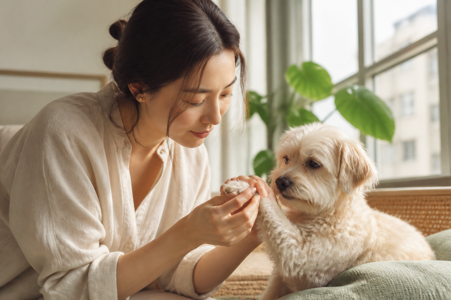 飼主仔細觀察毛孩腳掌狀態
