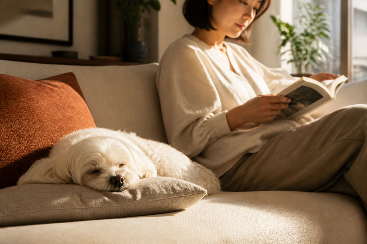 毛孩在飼主身邊安心休息